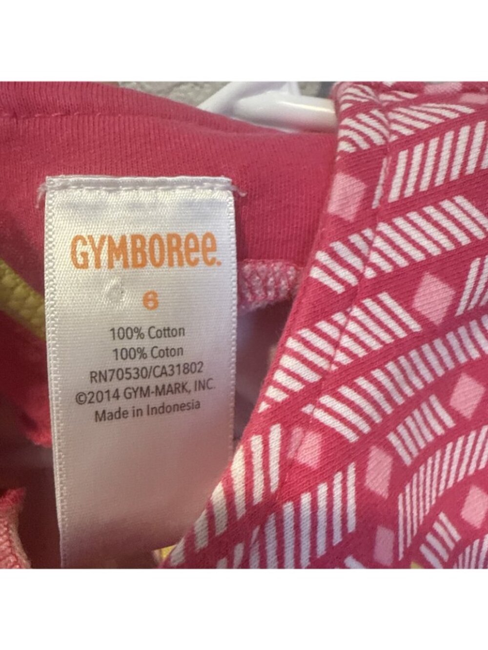 GYMBOREE Dress Pink Yellow drop waist cap sleeve girls 6 Cotton Geometric Knit - Picture 4 of 8